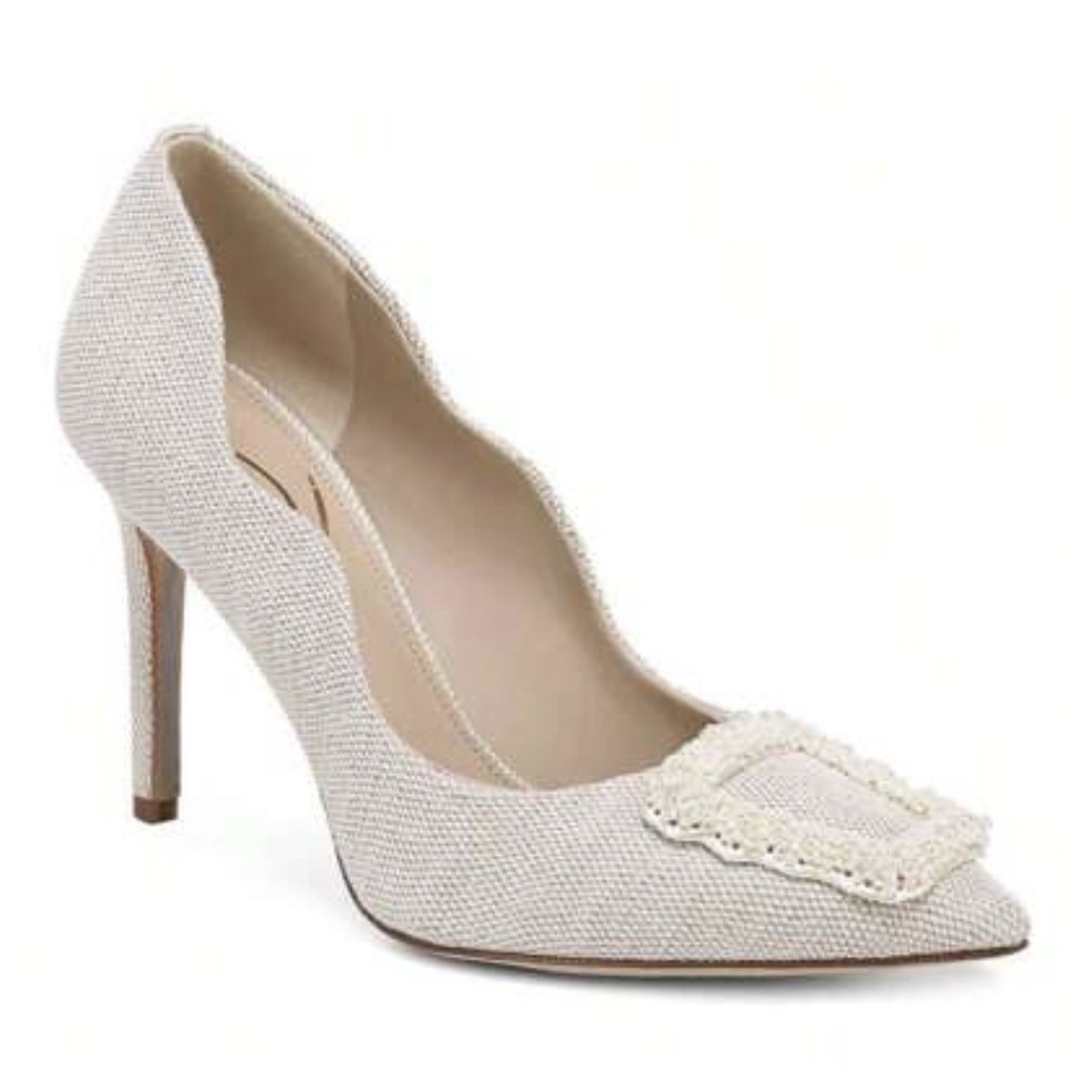 Sam‎ Edelman Harriet Pointed Toe Beaded Pearl High Heel Pumps Shoes 8.5 Wedding